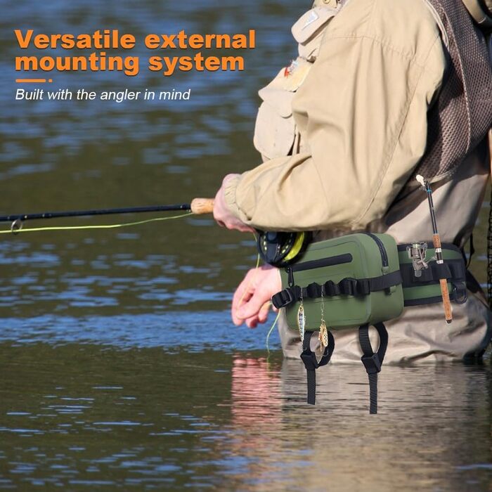Рибальська сумка DONGKER, водонепроникна поясна сумка IPX7, рибальська сумка на задній частині з герметичною застібкою-блискавкою та регульованим плечовим ременем для зовнішньої риболовлі нахлистом, біг, спортивний зелений
