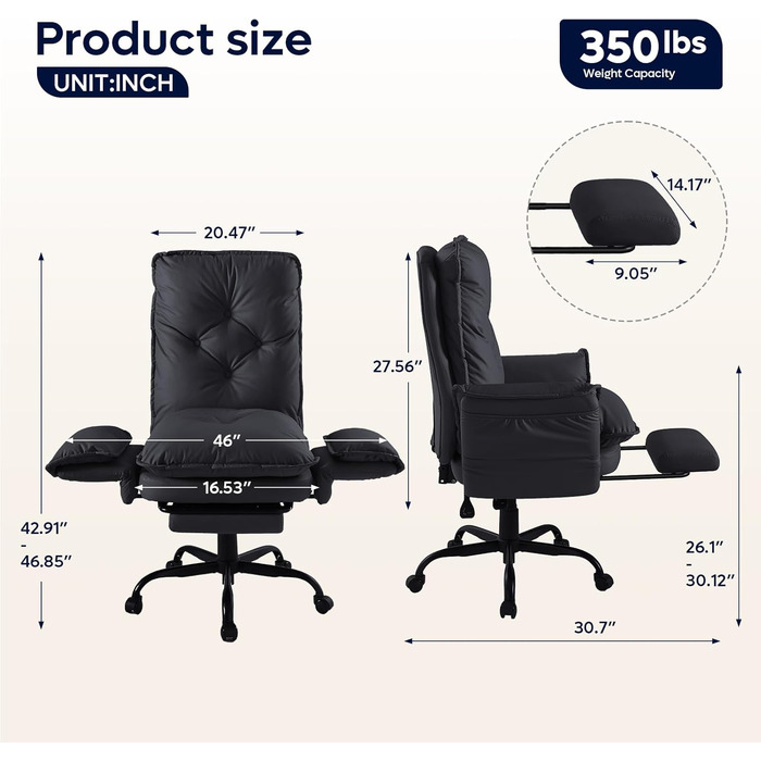 Крісло-реклайнер Bestier з підніжкою, регульована спинка на 135 у кількох положеннях, поворотні підлокітники на 90, вельветова оббивка, крісло для телевізора, зручні сидіння для вітальні та спальні, чорний колір, 120 x 76 x 71 см