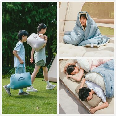 Дитячий спальний мішок Naturehike, теплий, для використання на вулиці, 3 сезони, наповнювач 180 г/м та 300 г/м, розширюваний шов, 190x75 см, ідеально підходить для кемпінгу, походів, подорожей, синього кольору - лівий (010)