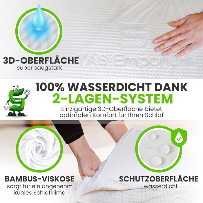 Наматрацник 90x200 водонепроникний та повітропроникний виготовлений з бамбукової віскози сертифікований Oeko-TEX та Dermatest підходить для алергіків захист від кліщів Водонепроникний наматрацник 90 x 200 40 см