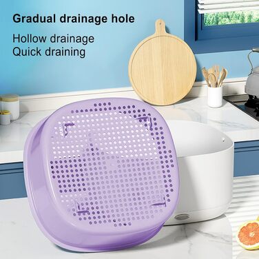 Набір чаш для кухонних ситечок Двошаровий кошик для миття їжі ємністю 8 л, необхідні для приготування кухонні аксесуари для помідорів, огірків, полуниці, персиків, м'яса, риби, креветок Lambo сірий фіолетовий білий