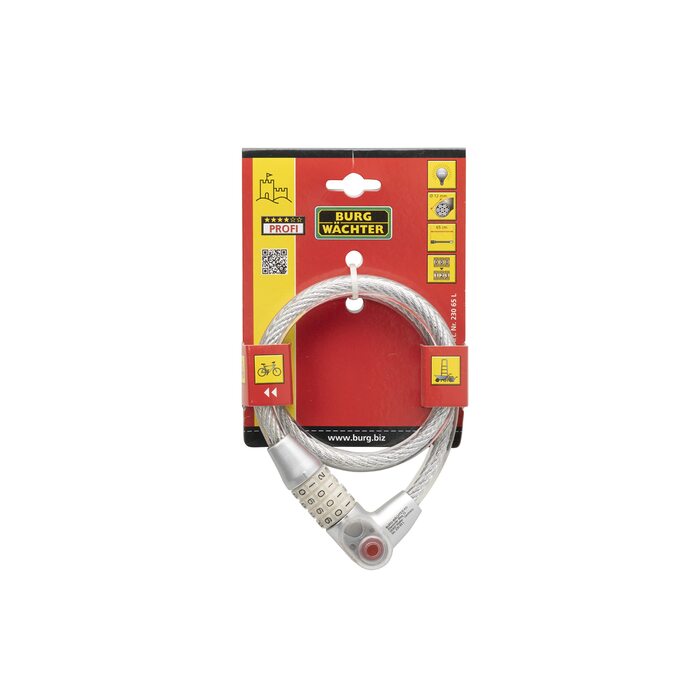 Велозамок Burg-Wchter спіральний з кодовим замком та підсвічуванням, модель 230 180 L з тримачем, захист від крадіжки, довжина 180 см, діаметр 12 мм, асортимент кольорів, довжина тримача 65 см