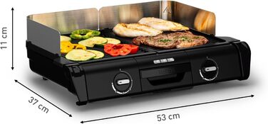 Електричний настільний гриль Tefal BBQ Family, 2 окремі зони з термостатами, антипригарні чавунно-алюмінієві пластини, підходять для посудомийки, глибокі жолобки, чорний/сріблястий, TG800N10