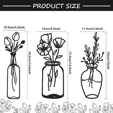 Шматка металевого квіткового настінного декору Мінімалістська ваза настінний живопис чорний тюльпан дріт залізний декор квіти наст