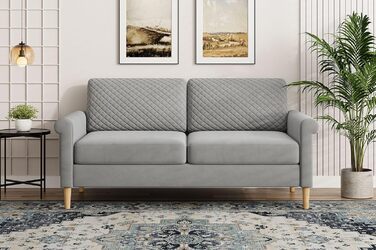 Оксамитовий диван Vesgantti, 2-місний, 164 см диван з кишенями з обох боків, 2-місний диван з 2 подушками та підлокітниками, двомісний диван для вітальні, спальні, офісу, складання без інструментів, 164Д*76Г*85В см, оксамит, сріблясто-сірий