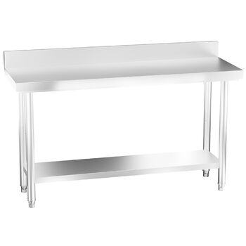 Робочий стіл з нержавіючої сталі UISEBRT з підніжкою, Кухонний стіл з нержавіючої сталі з регульованими ніжками, Кухонний стіл/розбірний стіл з дуже великою нижньою полицею, 150 x 50 x 85 см, з підніжкою