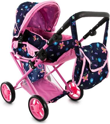 Коляска для ляльок Kinderplay від 1 2 3 років іграшкова коляска - 3 в 1, лялькова коляска зі знімною люлькою і сумкою через плече,