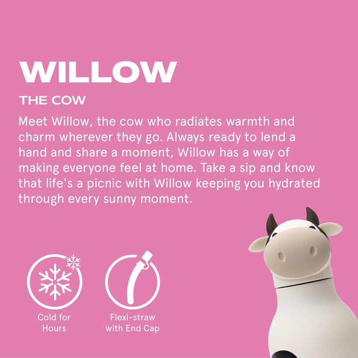 Дитяча пляшечка для пиття Asobu Bestie з трубочкою ізольована пляшка з нержавіючої сталі 420 мл з коровячою головкою герметична та без BPA