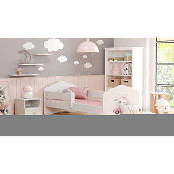 Дитяче ліжко KOBI Fala з захисними поручнями 160 x 80 см Повний комплект дитячого ліжка з матрацом Односпальне дитяче ліжко Ліжка для дівчаток та хлопчиків Сучасне біле дитяче ліжко Дитяча кімната/Спальня