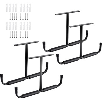 Гачки для зберігання металевої стелі гаража Sinoer, настінні гачки, надміцні утилітарні гачки для драбини, велосипеда, дерева, інструментів та інших громіздких предметів (4 упаковки, чорні) 4 шт. в упаковці