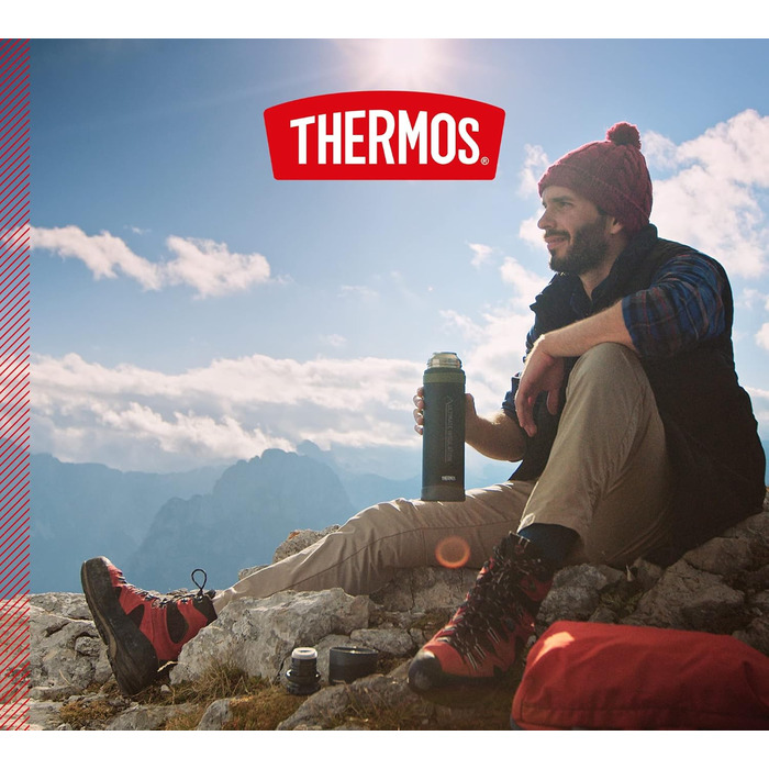 ТЕРМОС ДЛЯ НАПОЇВ THERMOS MOUNTAIN 0.9 л, чорний, термос з нержавіючої сталі з чашкою для пиття, зберігає напої гарячими/холодними протягом 24 годин, легка пляшка для активного відпочинку, міцна, знімна кришка, без BPA, 900 мл