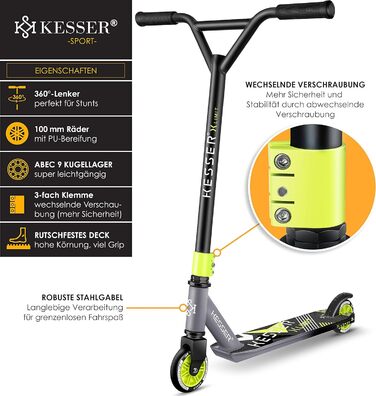 Керований на 360 Міцний веселий самокат трюковий самокат з кульковими підшипниками ABEC 9, 100 мм PU колесами, самокат-кік самокат