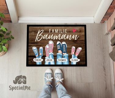 Персоналізований сімейний килимок для дверей до 4 дітей, принт на кросівках, кольори, що налаштовуються, нековзний та миється, чорний, 60x40 см, сімейне взуття, чорний