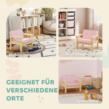 Дитяче крісло/диван AIYAPLAY з вельветовим ефектом, ніжки з масиву дерева, подушка з пінопласту, дитячий стілець для дитячої кімнати/ігрової кімнати, 46,5 x 44 x 45 см, для дітей 3-8 років, рожевий