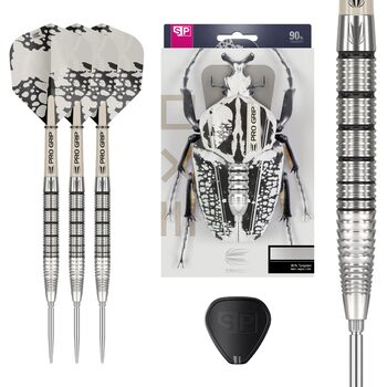 Набір дротиків Target Darts EXO Edition зі сталевим наконечником 90 вольфраму Набори дротиків зі сталевим наконечником, дротики Swiss Point з ручками Pro Grip та 6 деками, інструмент SP у комплекті Професійні набори дротиків 24 г EXO 02