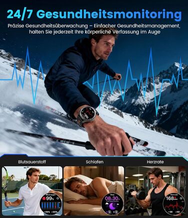 Розумний годинник FITFLEX для чоловіків з акумулятором 1000 мАг, 1,53-дюймовий HD AMOLED військовий розумний годинник, світлодіодний ліхтарик, функція телефону, фітнес-годинник з понад 120 спортивними режимами, монітором серцевого ритму, монітором сну, Sp