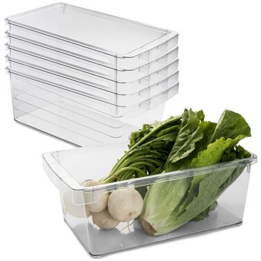 Органайзер для холодильника 37x23x14,5 см Прозорий з ручкою - Акрилова коробка для зберігання Організатор для холодильника Коробка для холодильника без BPA Комори Шафа для зберігання Прозора кухонна шафа Коробка 6 коробок, 6 шт.