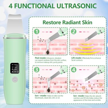 Скраб для шкіри ACWOO, пристрій для ультразвукового пілінгу для обличчя, ультразвуковий пристрій для обличчя для сяючої шкіри, лопатка для обличчя для видалення чорних крапок, засіб для очищення пір зелений