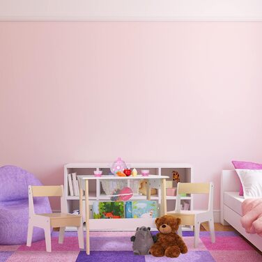 Дитячий комплект сидіння Relaxdays, дитячий стіл з 2 стільцями, з місцем для зберігання, для хлопчиків та дівчаток, дитячий куточок для сидіння, білий/бежевий