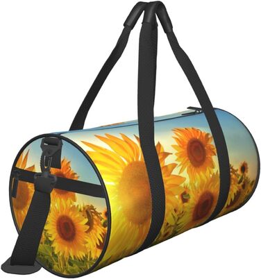 Спортивна сумка для подорожей, чорна, з принтом соняшникового поля, універсальний розмір