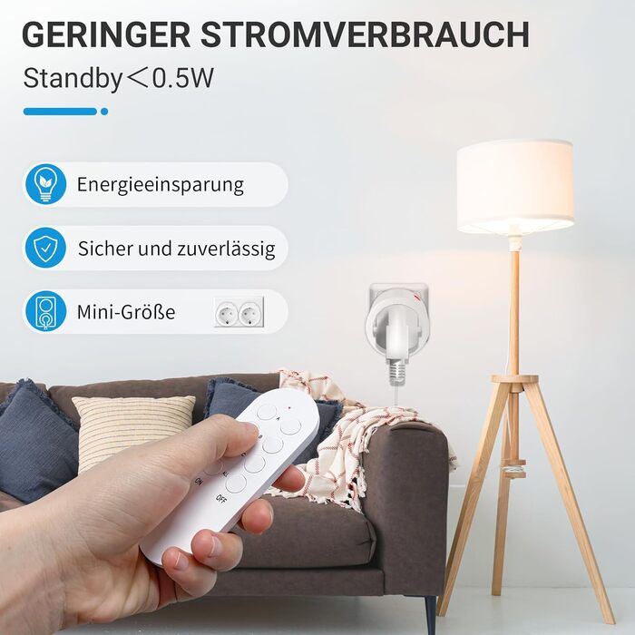 Розетки SURNICE з дистанційним керуванням, розетка перемикається 10А/2300Вт, радіус дії 40м, радіорозетки з дистанційним керуванням програмовані (1T3R)