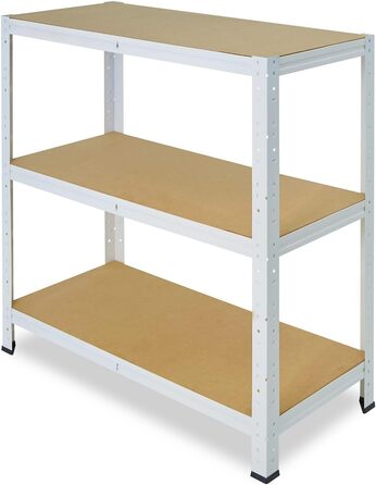 Надміцний стелаж для дому, білий/металевий стелаж з 3 полицями/стелаж для підвалу, стелаж для гаража, стелаж для майстерні або стелаж для зберігання/металевий стелаж без болтів, вантажопідйомність 175 кг, В 90см / Ш 80см / Г 40см, 90x80x40