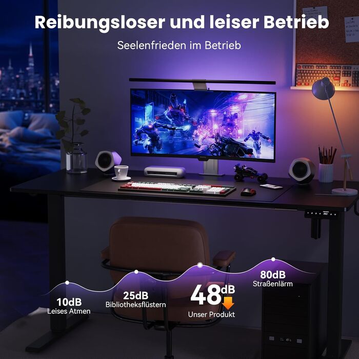 Стіл з регульованою висотою, електричний комп&39ютерний стіл 140 x 60 см, стіл для сидіння та стояння з 4 положеннями пам&39яті, стіл для стояння з 2 гачками, з&39єднувальна пластина, чорний