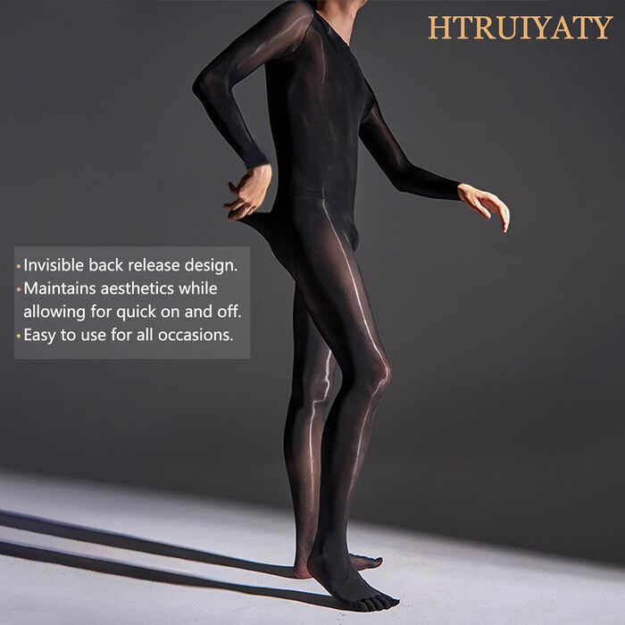Чоловічі блискучі колготки HTRUIYATY Bodystocking Oil Блискучі чоловічі нейлонові комбінезони для повного тіла, чорні