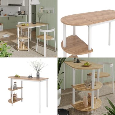 Кухонний стіл Vicco Freetown, дуб Goldkraft/білий, 110 x 50 см з відкритими полицями