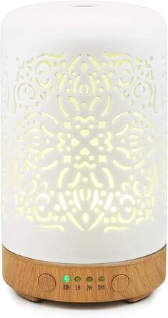 Мл - білий керамічний кімнатний розсіювач ароматичних олій - електрична ароматична лампа, зволожувач повітря, нічна лампа - 7 кольорів світла, таймер, автоматичне вимикання, 100