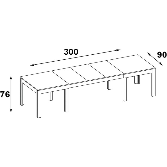 Великий, практичний стіл MPS WENUS 160-300x90x76см Дуб Craft Black Обідній стіл на 4-12 осіб з розсувною стільницею до 300 см Сучасний дизайн Прямокутний стіл