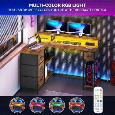 Г-подібний письмовий стіл DWVO, 140x100x85 см, двосторонній кутовий стіл з 4 шухлядами та полицею для монітора, Г-подібний стіл з 2 USB-портами для зарядки та 2 розетками для домашнього офісу, коричневий, чорний, білий (коричневий)