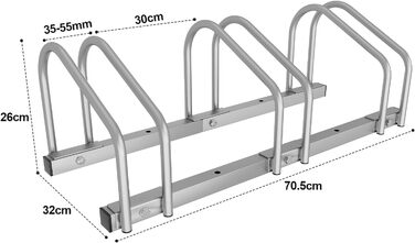 Велосипедна стійка Sonnewelt для 3 велосипедів ширина шини 35-55 мм, велосипедна стійка підлога parker, стійка для коліс легка збірка велосипедна стійка сталева оцинкована, велосипедна стійка підлога 70.5x32x26см (срібло) Велосипедна стійка для 3 велосипе