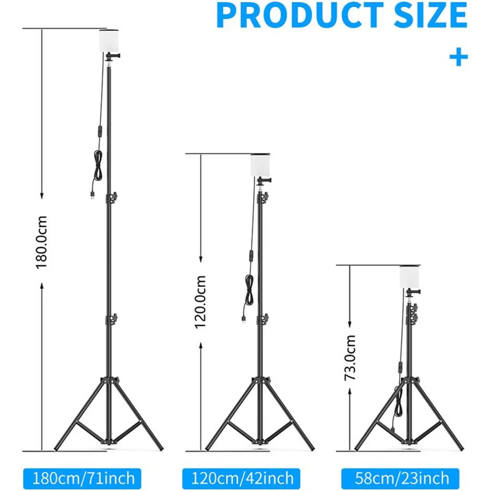 Світлодіодний ліхтар для кемпінгу зі штативом, 84 світлодіодні намистини, 1680 люменів, робочий ліхтар для кемпінгу та барбекю (ЧОРНИЙ) Чорний