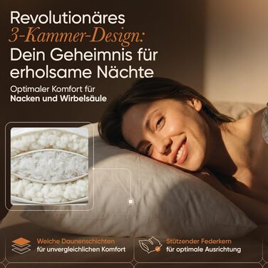 Пухові подушки BEFA NATUR 80x80 см (2 шт.) 3-камерні подушки 90 пух та 10 пера Вага наповнювача 1400 г кожна Гіпоалергенні (NOMITE) Сертифіковані для тварин (DOWNPASS) OEKO-TEX Клас 1 Зроблено в Німеччині 2 шт. 80x80 см