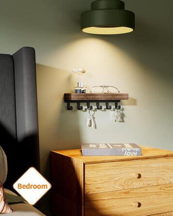 Ключниця з дерев'яним лотком і 6 гачками - багатофункціональна ключниця/дошка для ключів, ключниця з поличкою для передпокою, спал