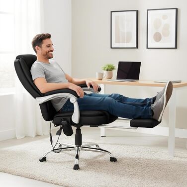 Ергономічне офісне крісло CLP з функцією масажу Rubia, письмове крісло з функцією підігріву та підставкою для ніг, поворотне крісло з регулюванням висоти до 150 кг, колір чорний