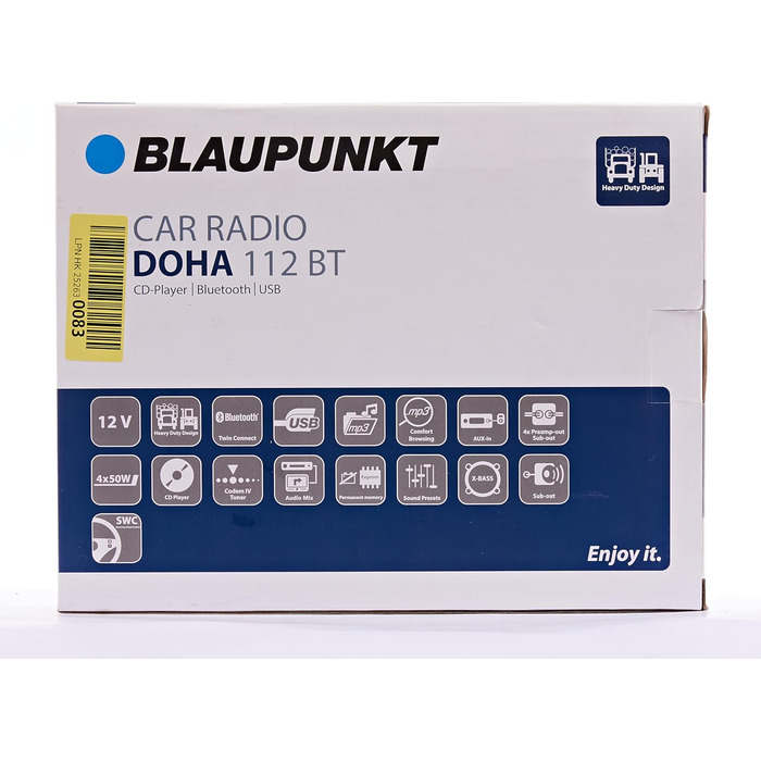 Гучний зв'язок Bluetooth, 12 В, міцний дизайн DOHA112BT одинарний, 1-DIN