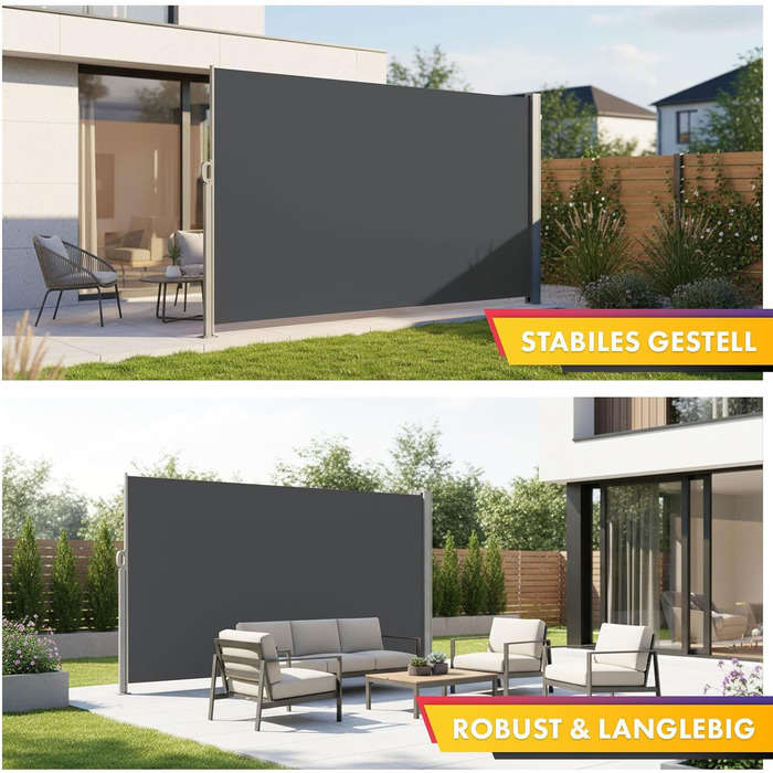 Алюмінієва бічна маркіз Floordirekt, 200x400 см, антрацит - розсувна для забезпечення приватності та захисту від сонця для балкону та тераси, поліестер 280 г/м (ПУ), захист від ультрафіолету UPF50, з кріпленням на землі 200 x 400 см, антрацит