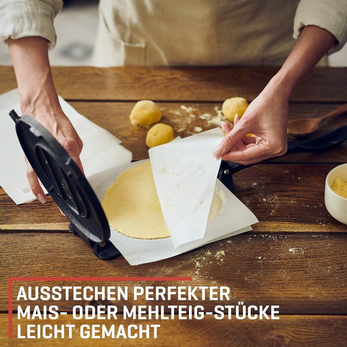 Прес для тортильї Uno Casa 20 см - Прес для тако, надміцна чавунна тортилья - Roti Maker Bonus 100 шт. пергаментний папір