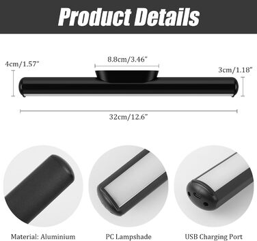 Кухонне освітлення під шафою Світлодіодний бездротовий затемнення, магніт для освітлення шафи на батарейках 4000 мАг, настільна ла