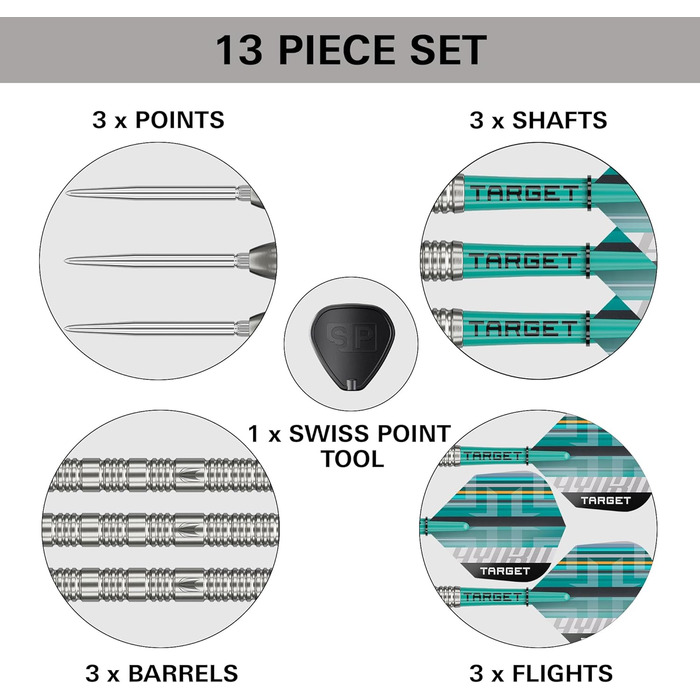 Набір дротиків Target Darts Hydro Steel Tip 21G/22G/23G/24G/25G/26G (ствол 01/02/03) Дротики з 90 вольфраму, срібні швейцарські наконечники, ручки Pro Grip Tag, крила Pro Ultra 6, інструмент SP, включаючи ствол 21G 02