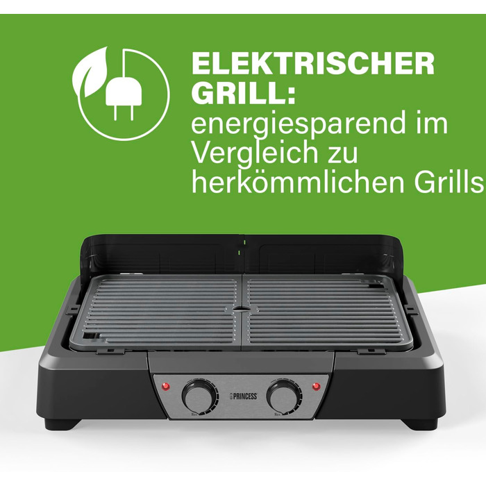 Електричний мангал і настільний гриль Princess - 43х27 см - регульований термостат - 2 зони нагріву - антипригарне покриття - 2000 Вт - 01.112254.01.001, Чорний
