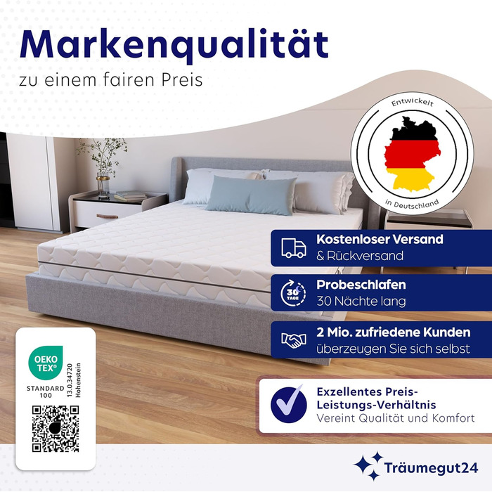 Матрац Trumegut24 з пружинами Pocket Spring 90 x 200 см Висота 21 см Розмір та жорсткість можна вибрати 7-зонна система для ергономічного сну Сертифіковано Oeko-TEX Матрац, що згортається (90x200, H2&H3) 90 x 200 см H2&H3