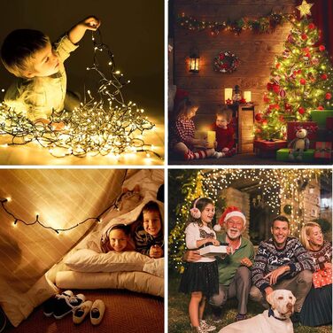 Світлодіодні різдвяні вогні, 25 м 200 світлодіодних гірлянд, теплий білий колір, водонепроникні, розширювані з 12 режимами та таймером для різдвяного декору всередині та зовні приміщень