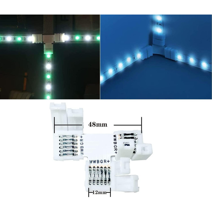 Подібна форма 6-контактні світлодіодні роз'єми шириною 12 мм бездротовий адаптер без зазорів Клема подовжувача 12 В 24 В для 5050 світлодіодної стрічки, 5 шт., RGBWW T-