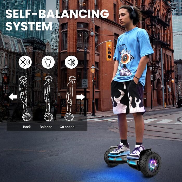 Гідроскейтборд SISIGAD 8,5 дюймів для будь-якої місцевості, стандарт ЄС - вбудований Bluetooth з потужним двигуном, самобалансуючий електричний скейтборд, подарунок для підлітків та дорослих