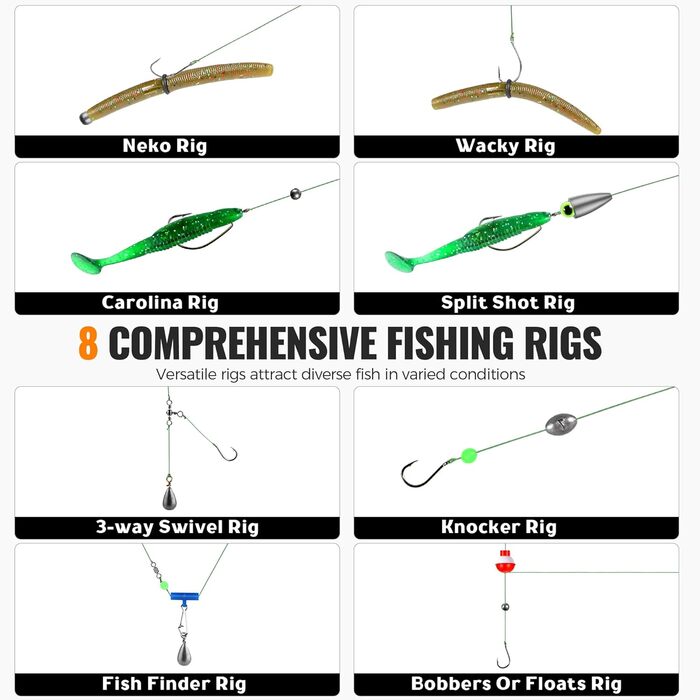 Набір рибальських снастей PLUSINNO з 253 предметів, коробка з рибальськими аксесуарами, рибальські гачки, рибальські вантажі, грузила, блешні, рибальське спорядження для окуня, блакитного окуня, краппі, риболовля