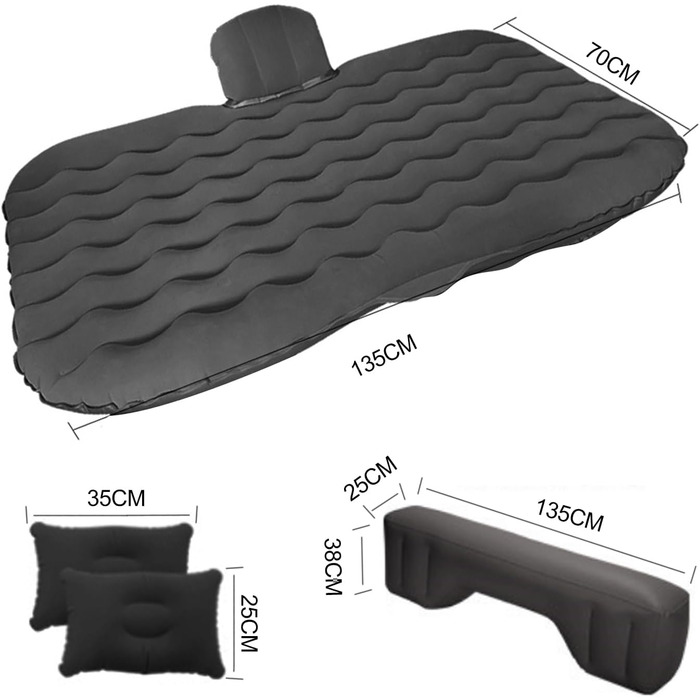 Надувний матрац Ergocar для автомобіля з насосом, надувний матрац для кемпінгу, автокрісла, подорожей, кемпінгу, пляжу (чорний)