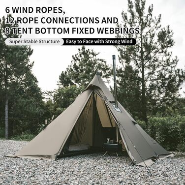 Намет Naturehike Tipi Tent Ridge, індіанський намет на 3-4 особи, водонепроникний, вітрозахисний, легко складаний, пірамідальний, для кемпінгу на свіжому повітрі, сімей, зелений